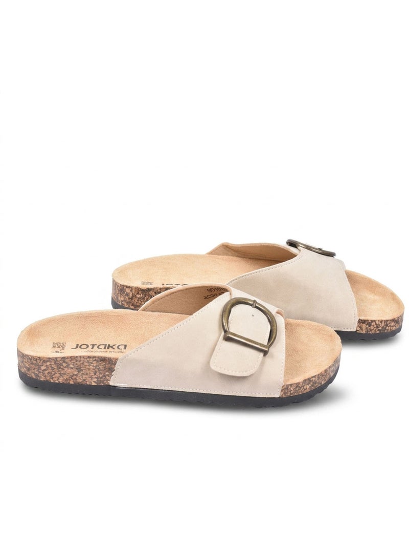 Sandalias Mule Hebilla Redonda Nubuck Negro Beige OZABI Beige - Kiabi