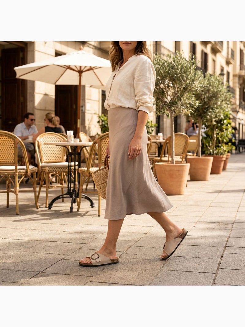 Sandalias Mule Hebilla Redonda Nubuck Negro Beige OZABI Beige - Kiabi
