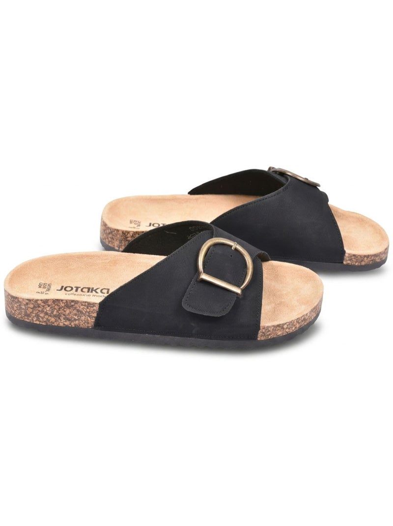 Sandalias Mule Hebilla Redonda Nubuck Negro Beige OZABI Negro - Kiabi