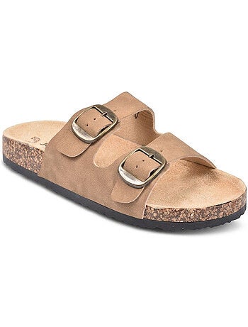 Sandalias Mule OZABI 2 Hebillas Nubuck Negro Beige Camello