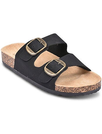 Sandalias Mule OZABI 2 Hebillas Nubuck Negro Beige Camello