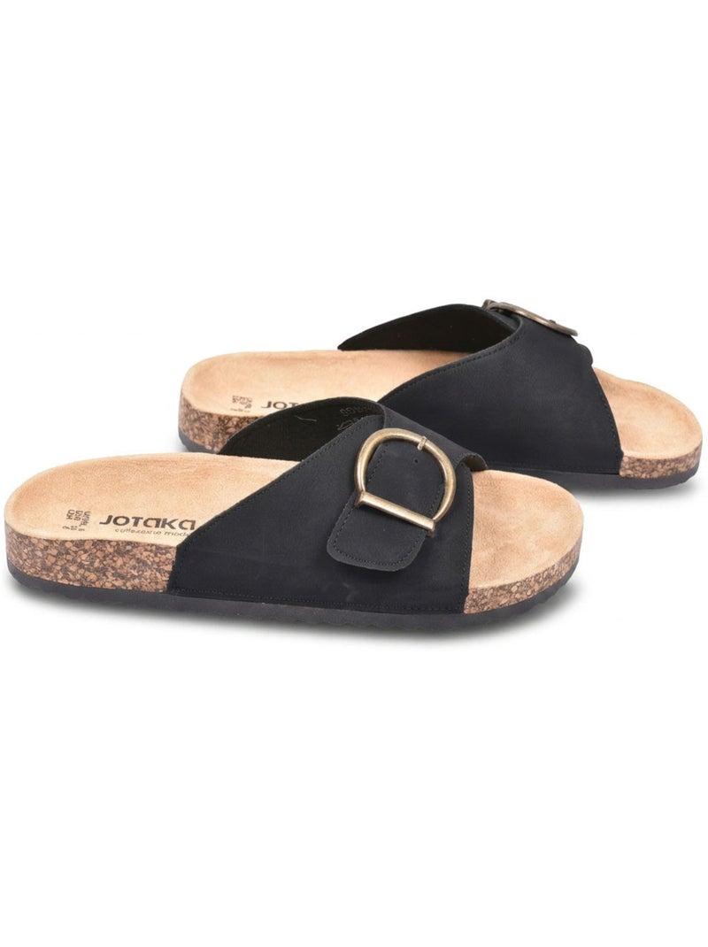 Sandalias Mule OZABI Nubuck Hebilla Redonda Negro Beige Negro - Kiabi