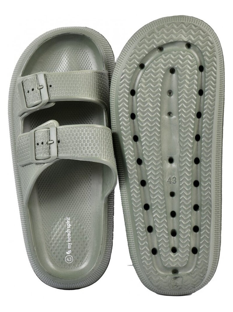 Sandalias mules EVA con hebilla Caqui - Kiabi