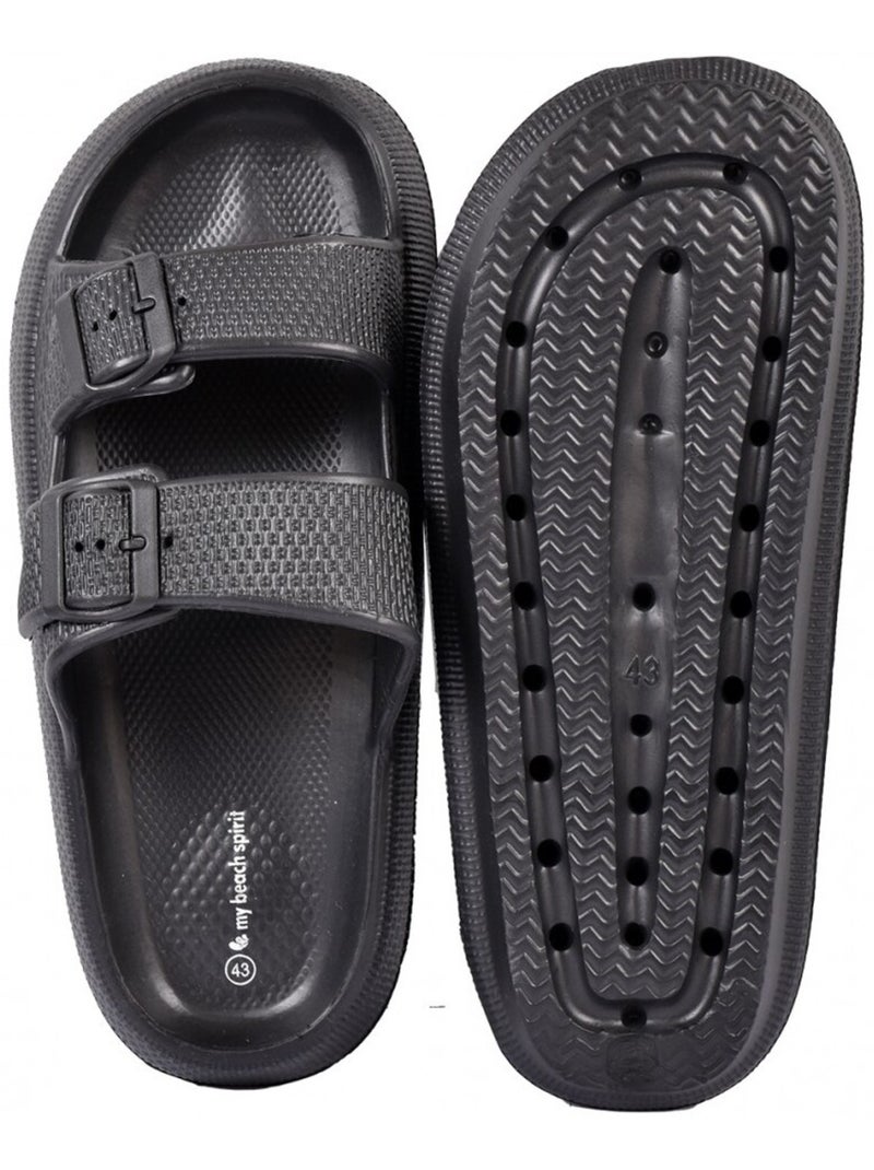 Sandalias mules EVA con hebilla Negro - Kiabi