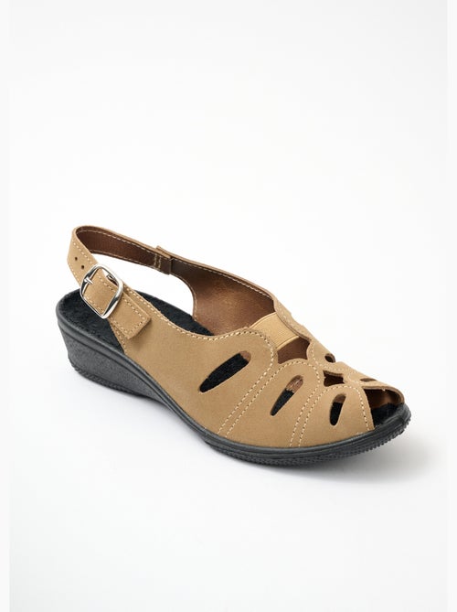 Sandalias piel serraje ancho confort - Afibel - Kiabi