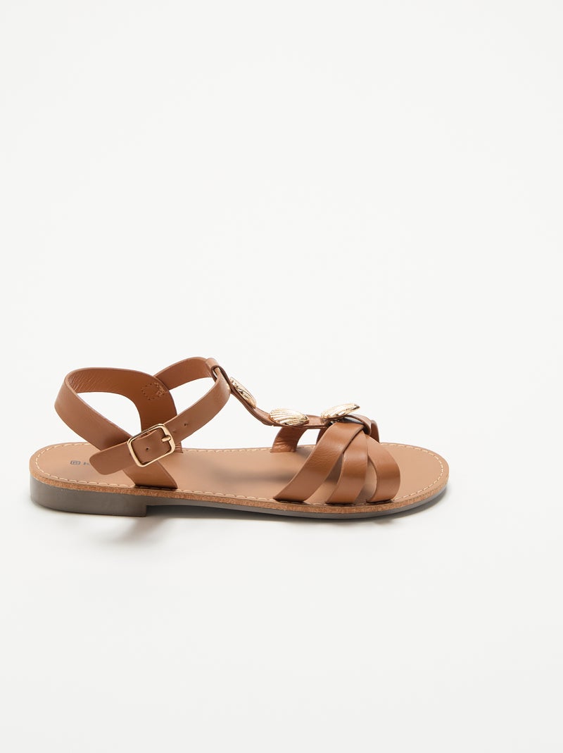 Sandalias planas con abalorios de conchas de fantasía Marron - Kiabi