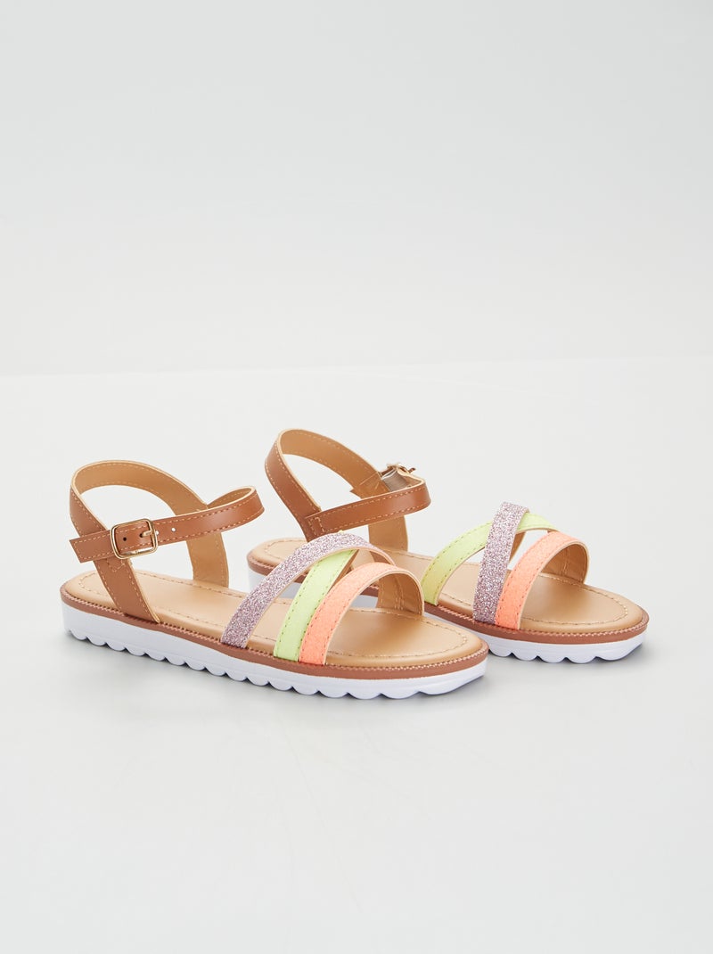 Sandalias planas con brillos castaño - Kiabi