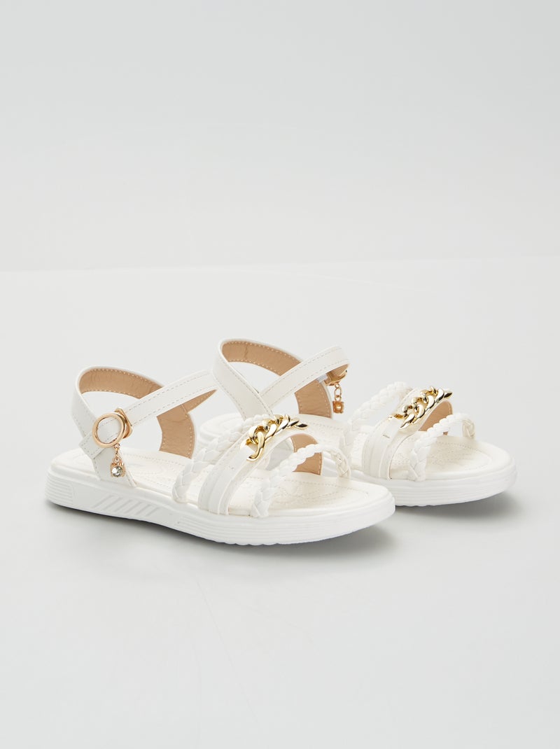 Sandalias planas con cadenas doradas blanco - Kiabi