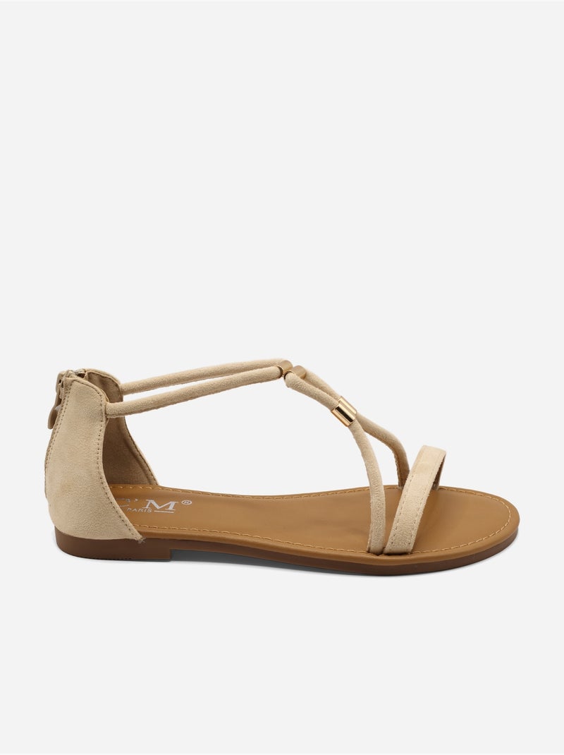 Sandalias planas con cremallera Crema - Kiabi