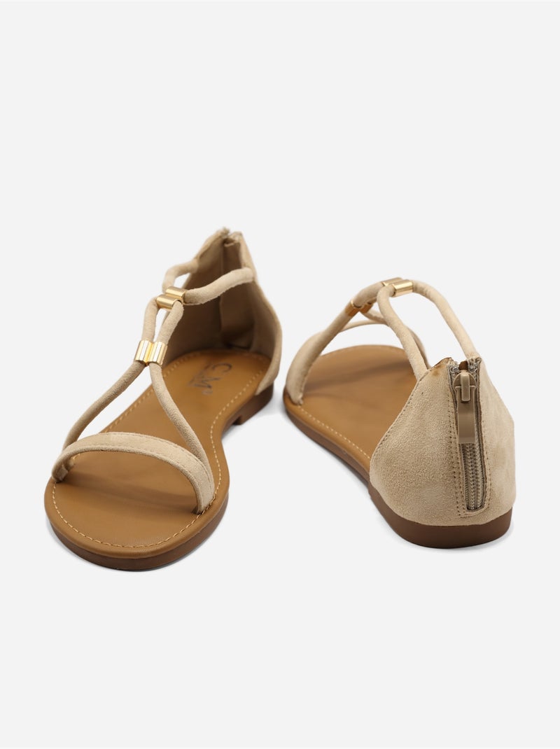 Sandalias planas con cremallera Crema - Kiabi