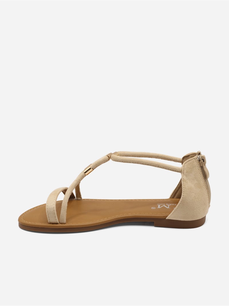 Sandalias planas con cremallera Crema - Kiabi