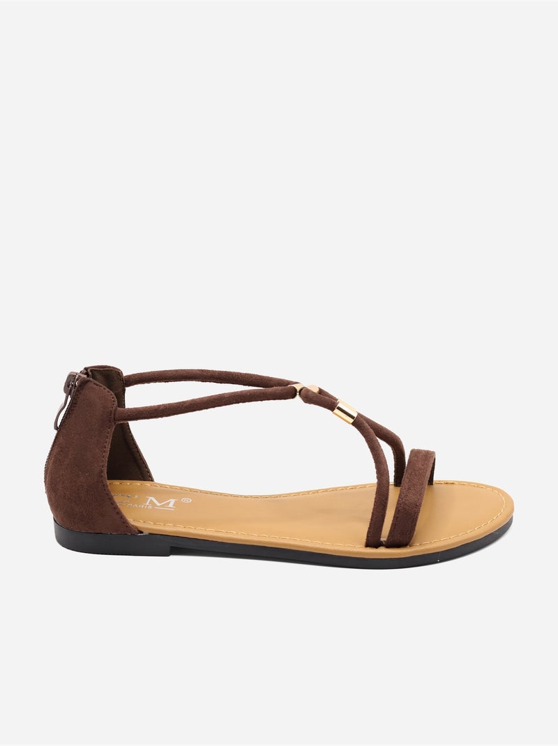 Sandalias planas con cremallera Marrón - Kiabi