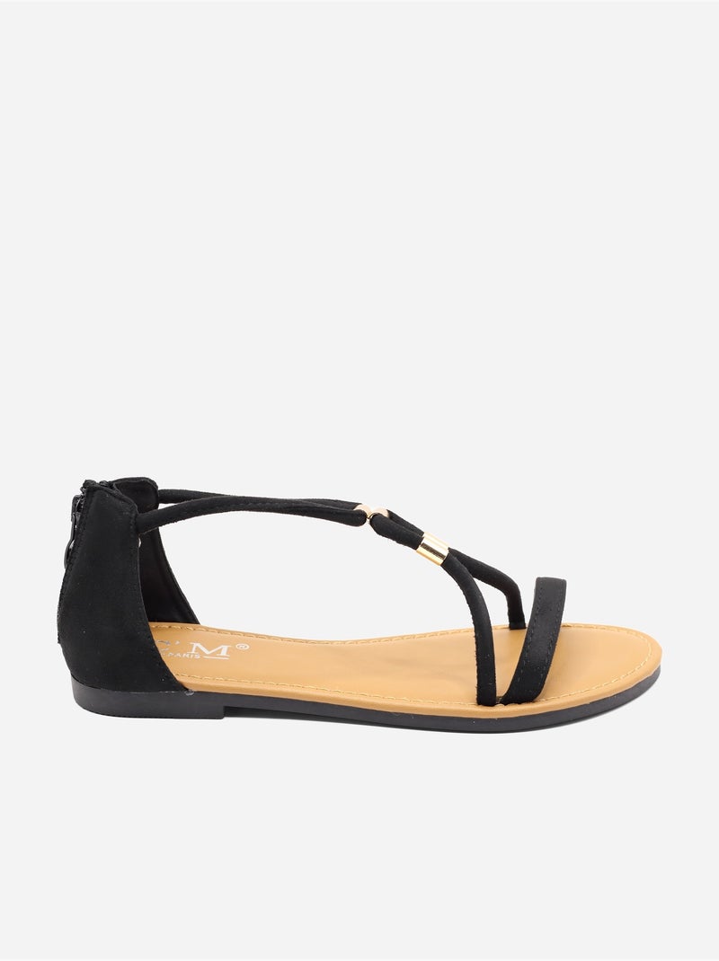 Sandalias planas con cremallera Negro - Kiabi