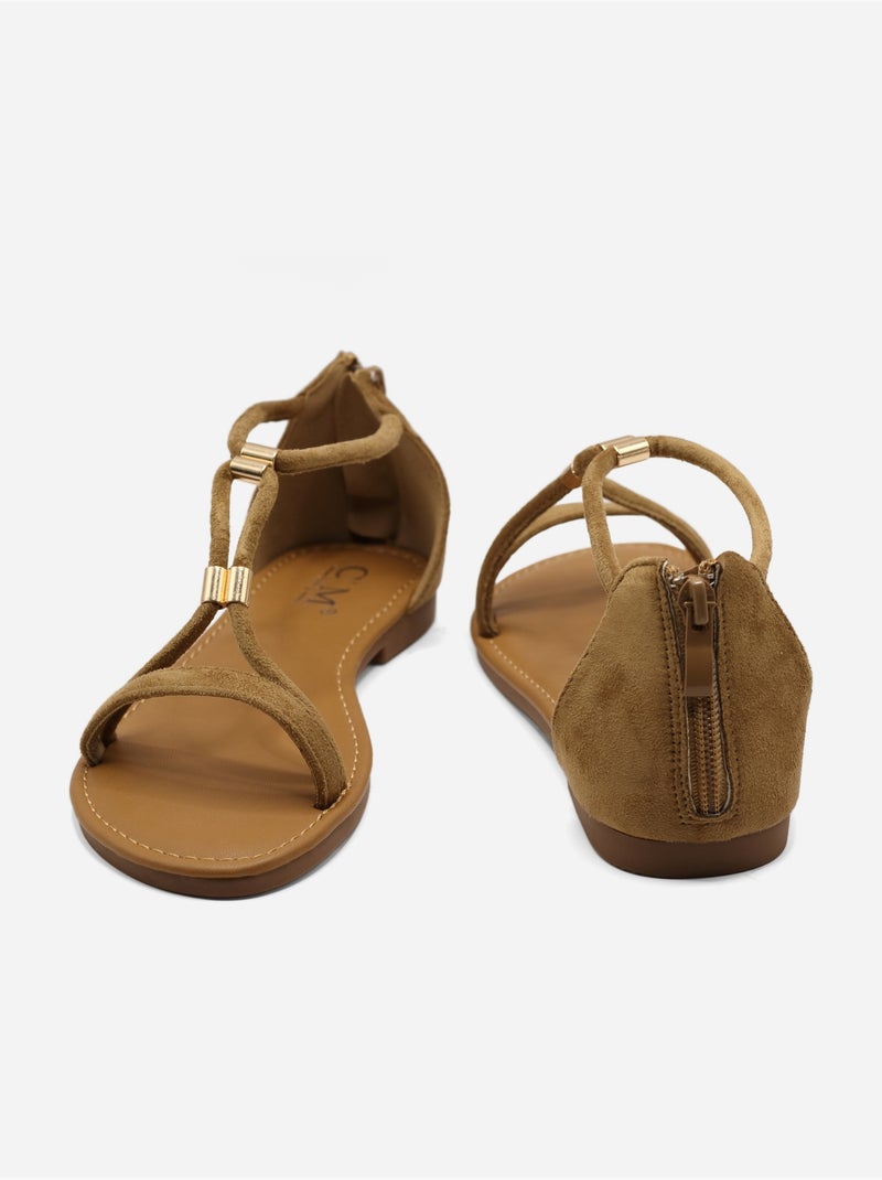 Sandalias planas con cremallera Taupe - Kiabi