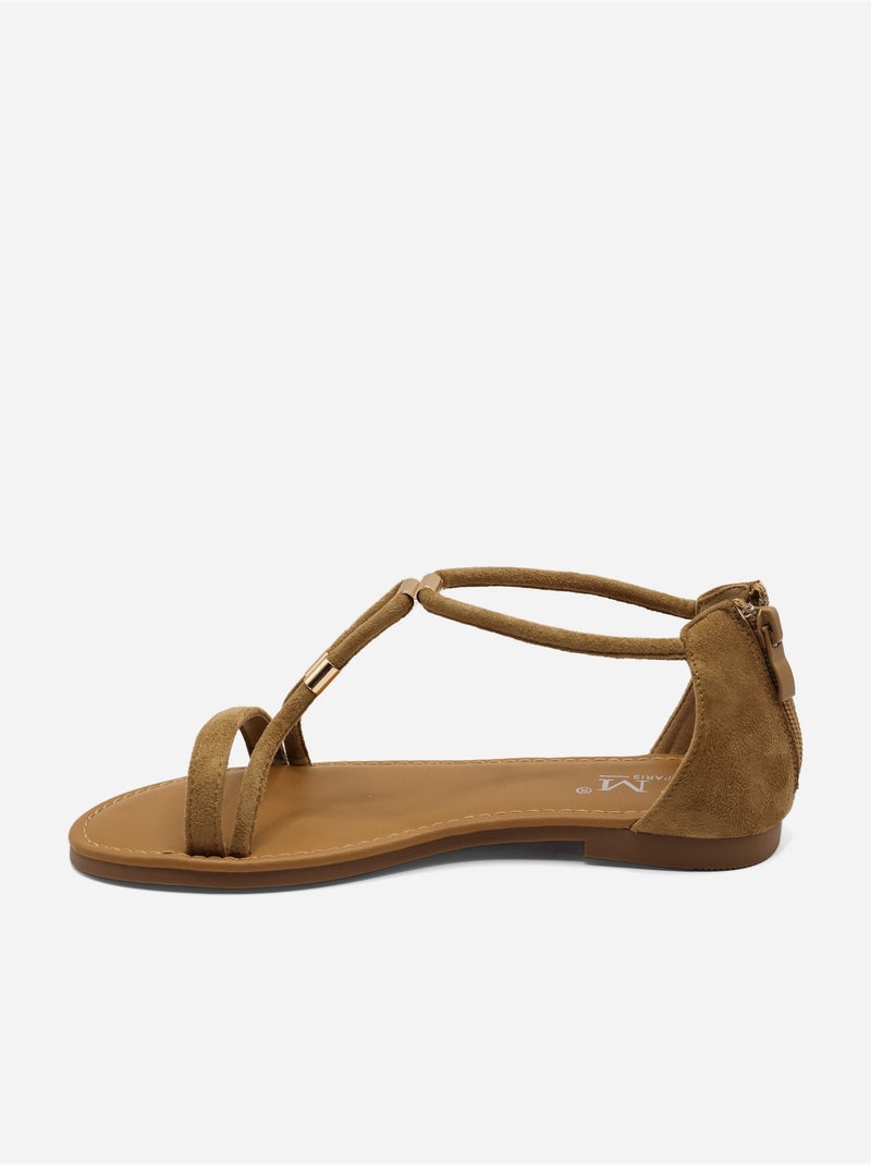 Sandalias planas con cremallera Taupe - Kiabi