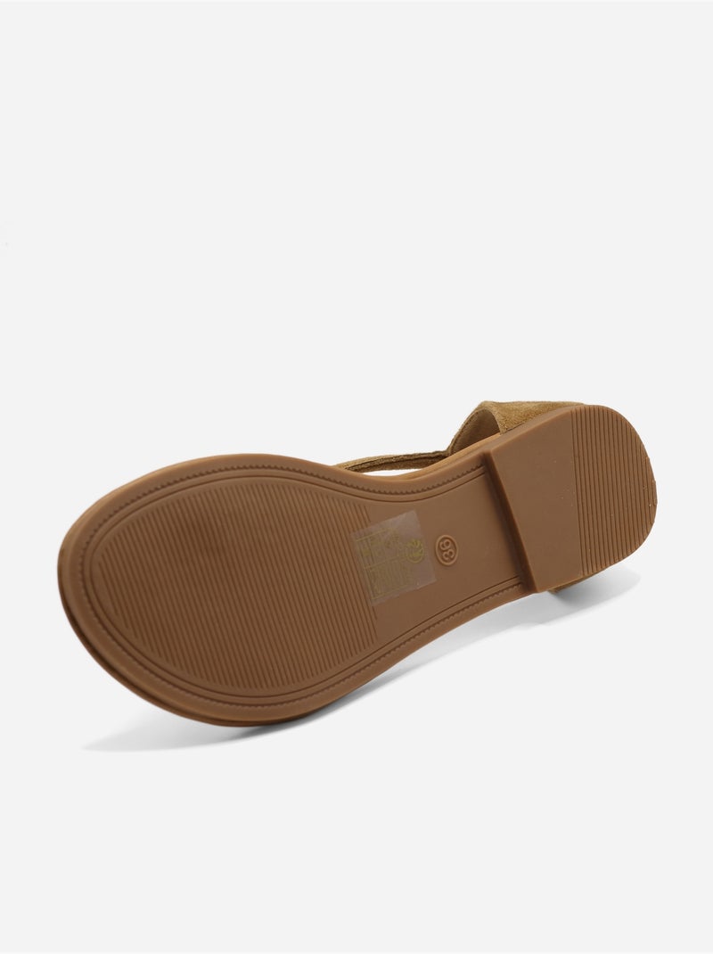 Sandalias planas con cremallera Taupe - Kiabi