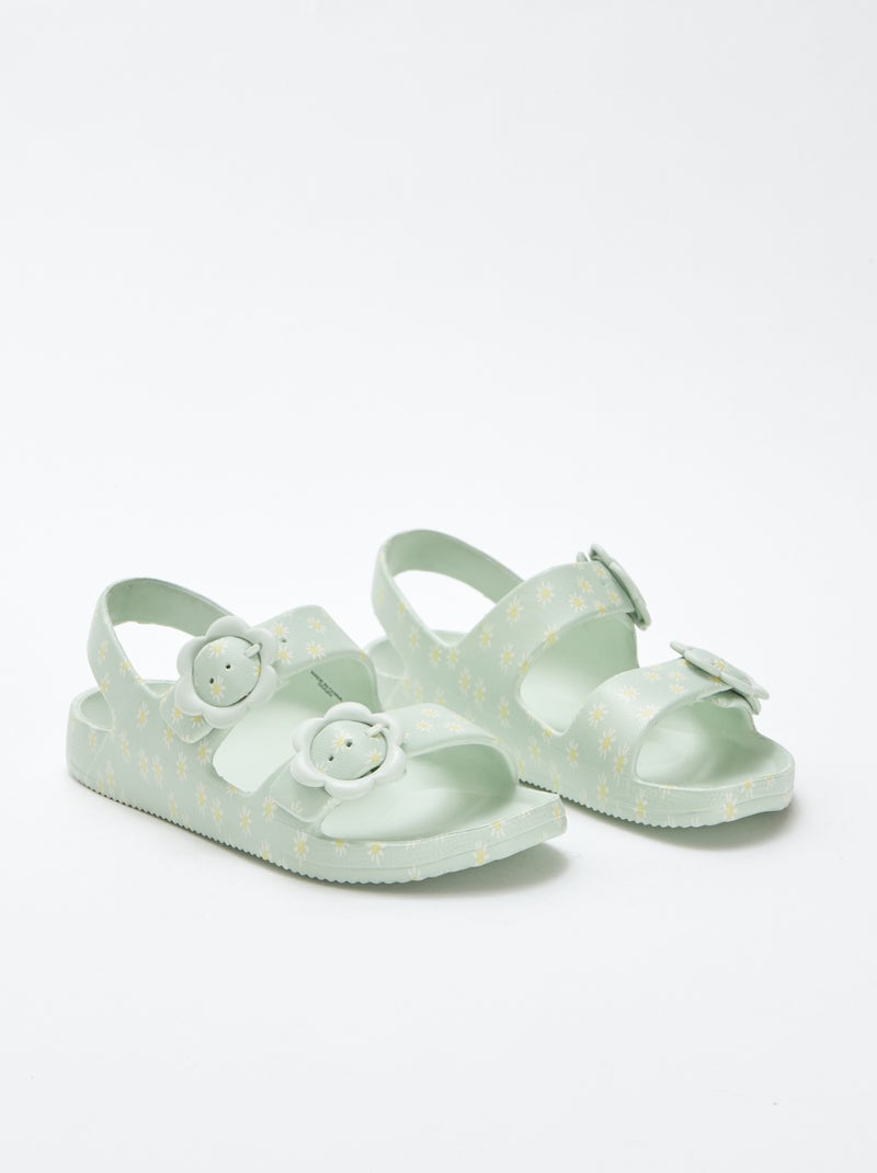 Sandalias planas con detalles de flores AZUL - Kiabi