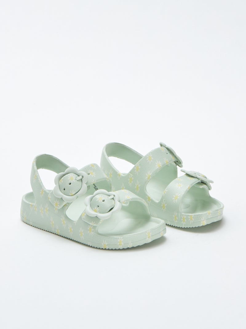 Sandalias planas con detalles de flores AZUL - Kiabi