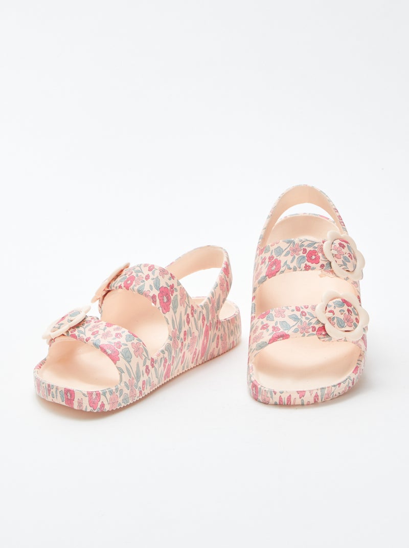 Sandalias planas con detalles de flores PURPURA - Kiabi