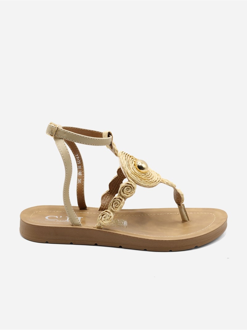 Sandalias planas con detalles de perlas Beige - Kiabi