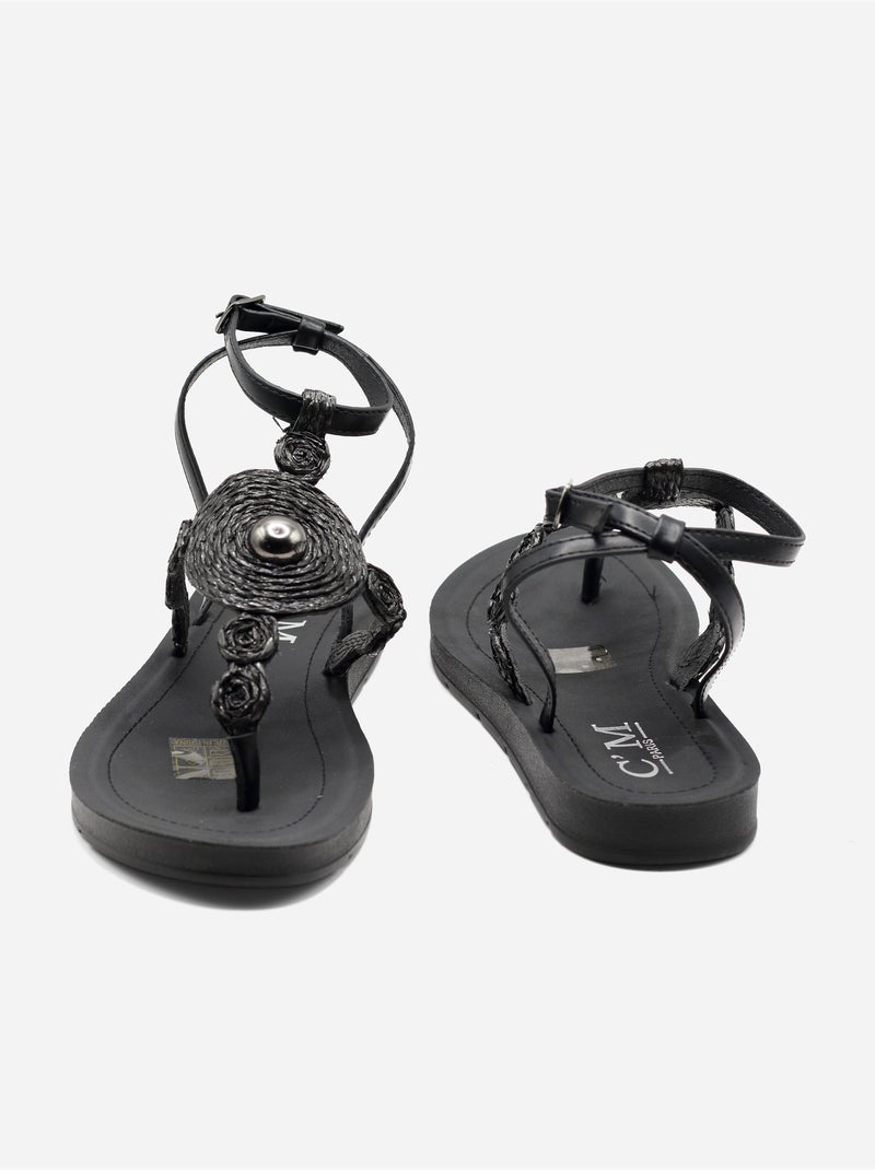 Sandalias planas con detalles de perlas Negro - Kiabi