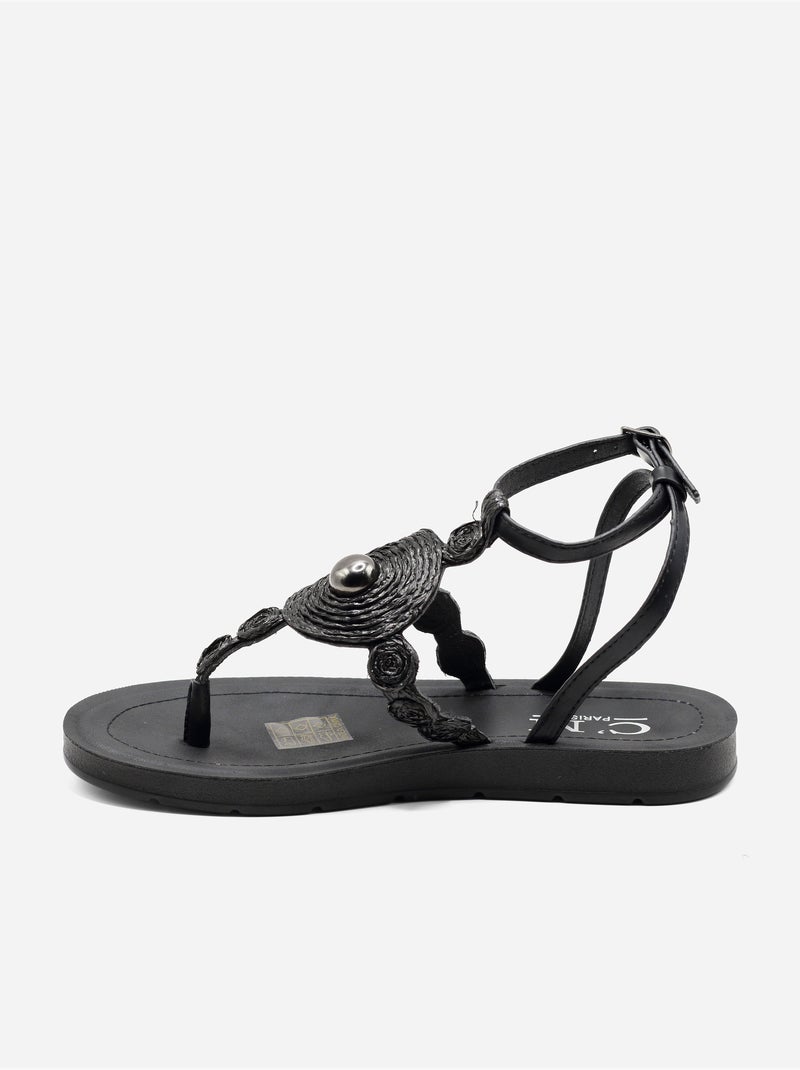 Sandalias planas con detalles de perlas Negro - Kiabi
