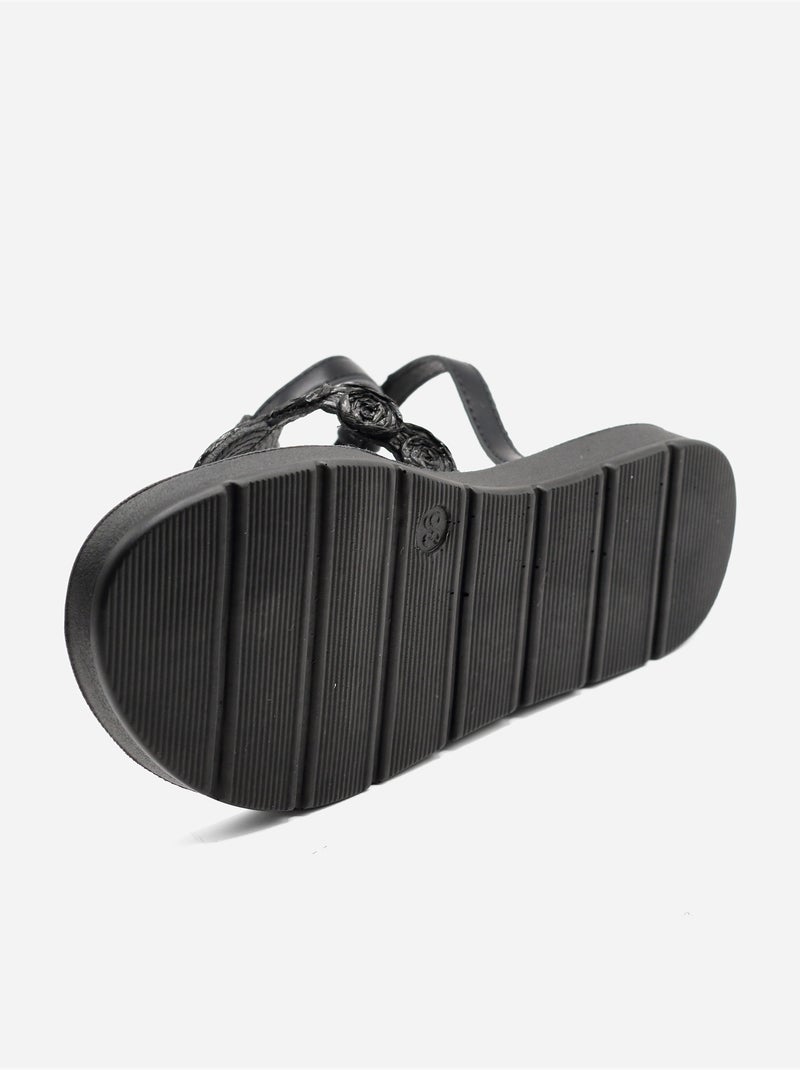 Sandalias planas con detalles de perlas Negro - Kiabi