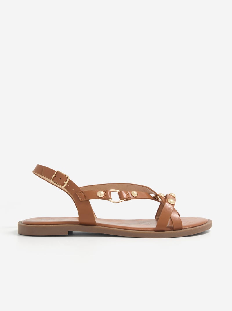 Sandalias planas con detalles de tachuelas Marron - Kiabi