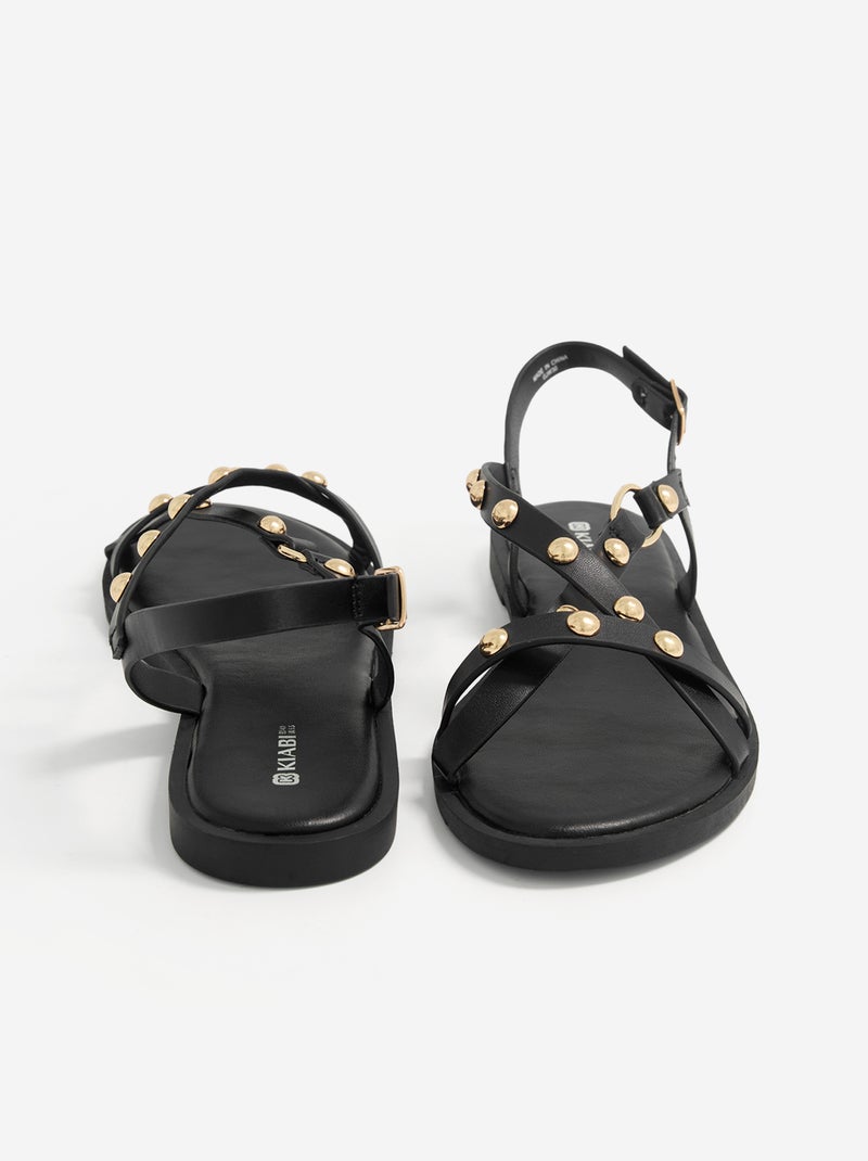 Sandalias planas con detalles de tachuelas Negro - Kiabi