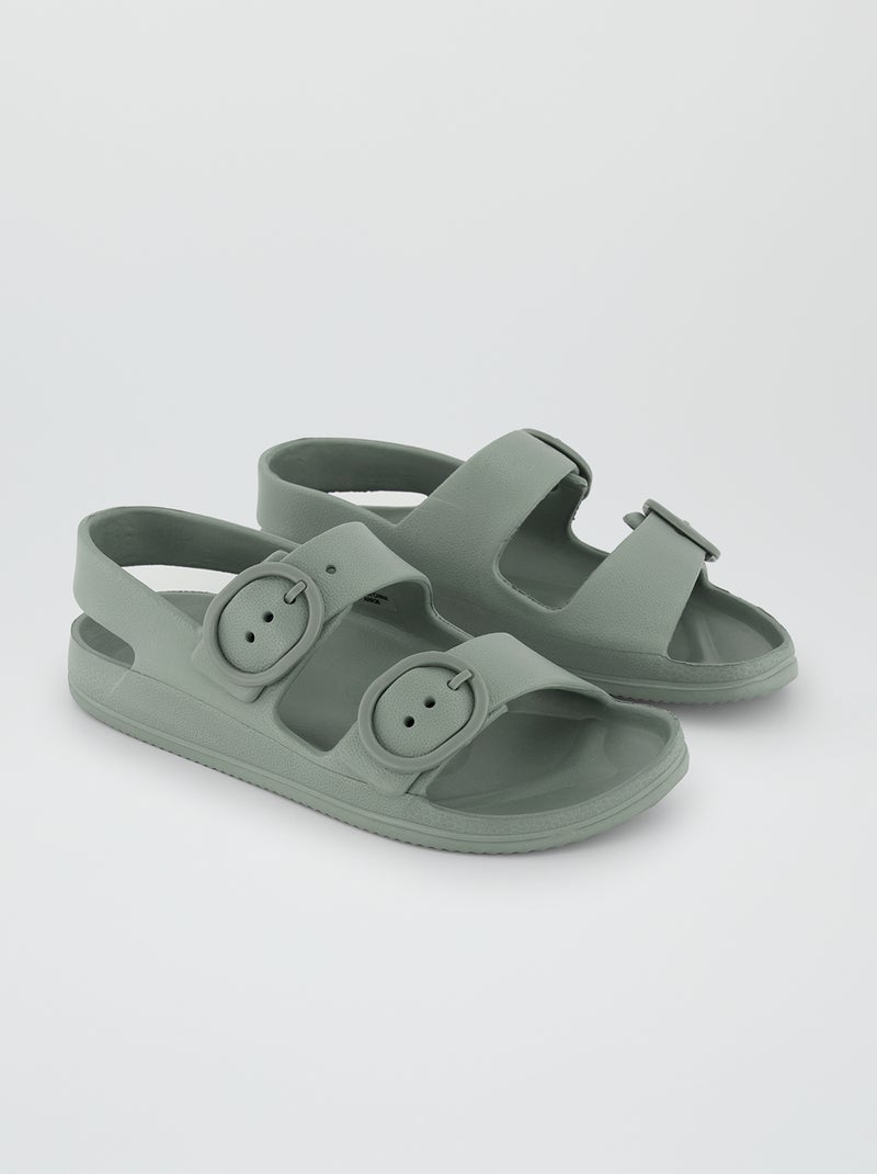 Sandalias planas con doble tira VERDE - Kiabi