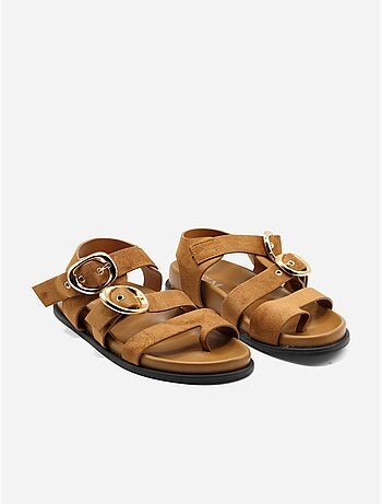 Sandalias planas con efecto ante
