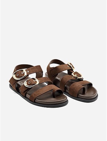 Sandalias planas con efecto ante