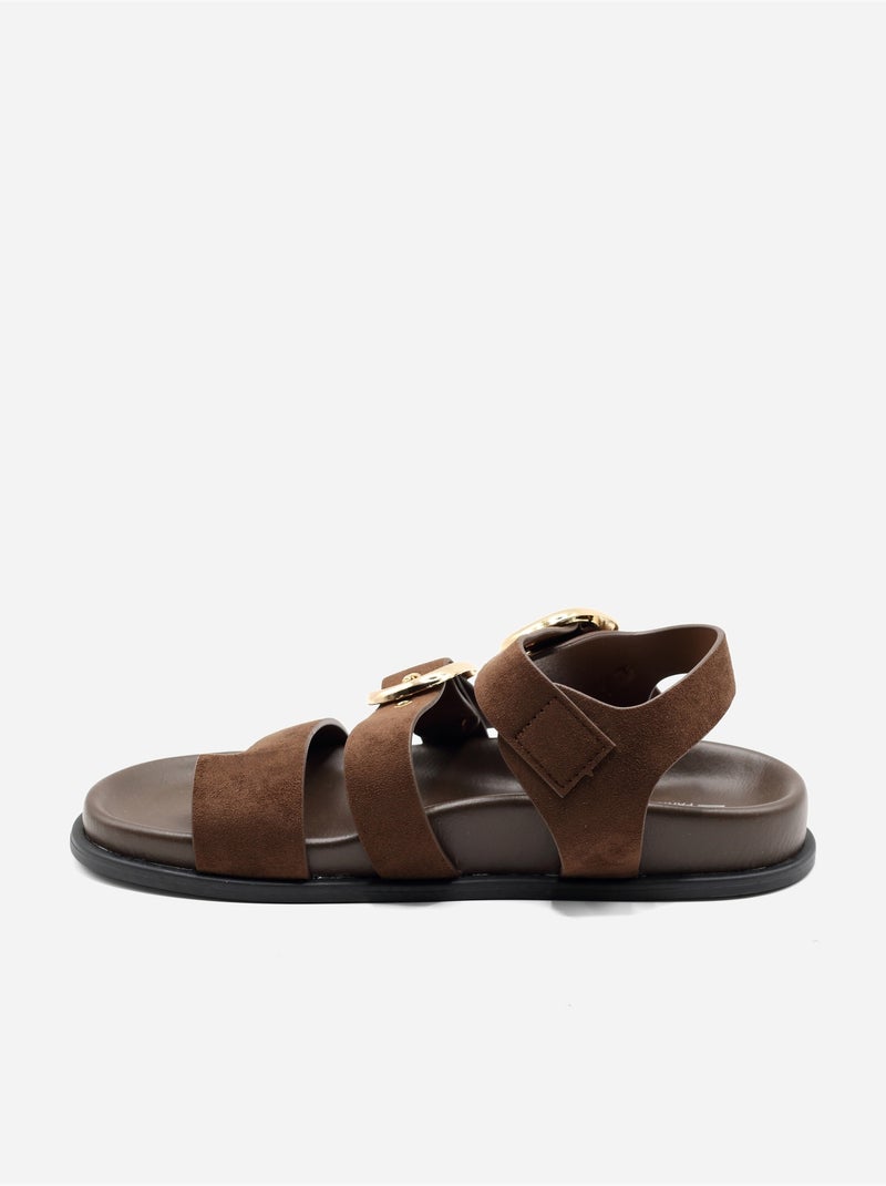Sandalias planas con efecto ante Marrón oscuro - Kiabi