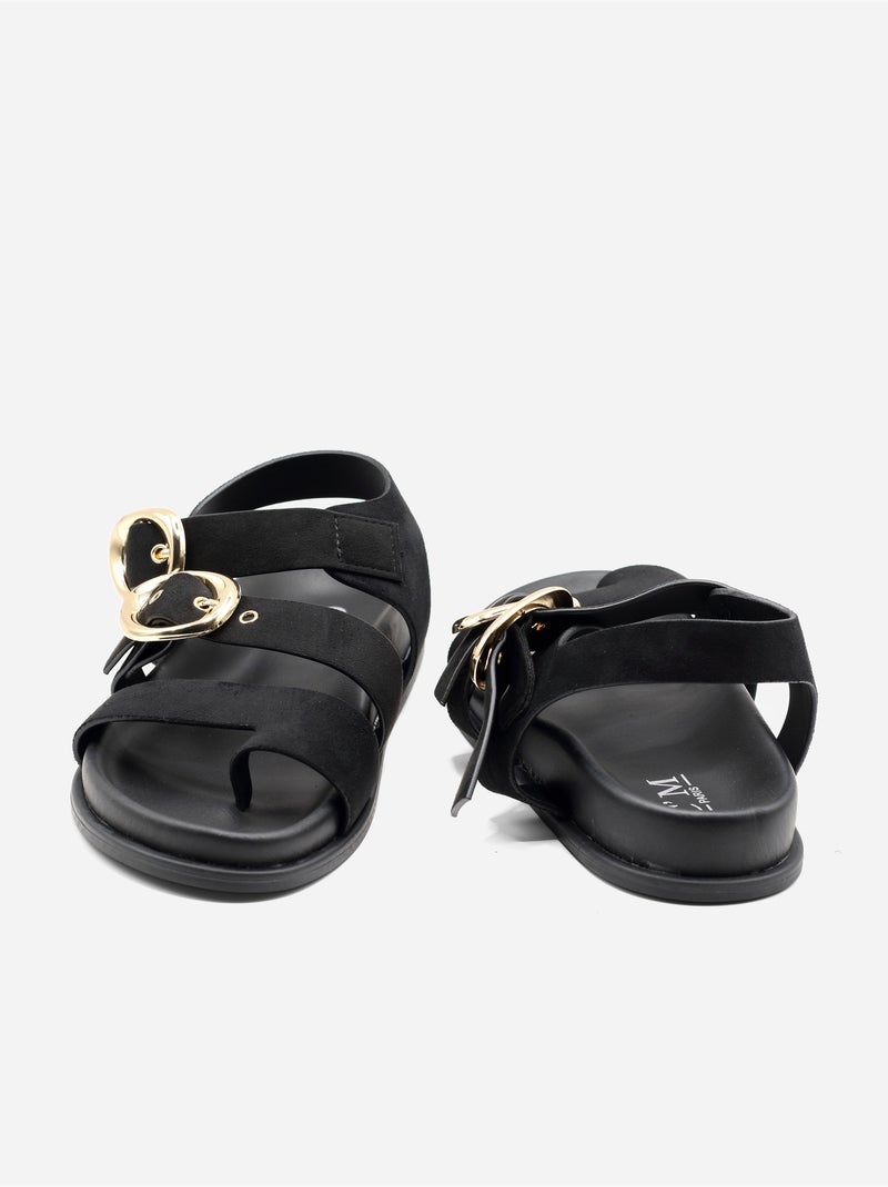 Sandalias planas con efecto ante Negro - Kiabi