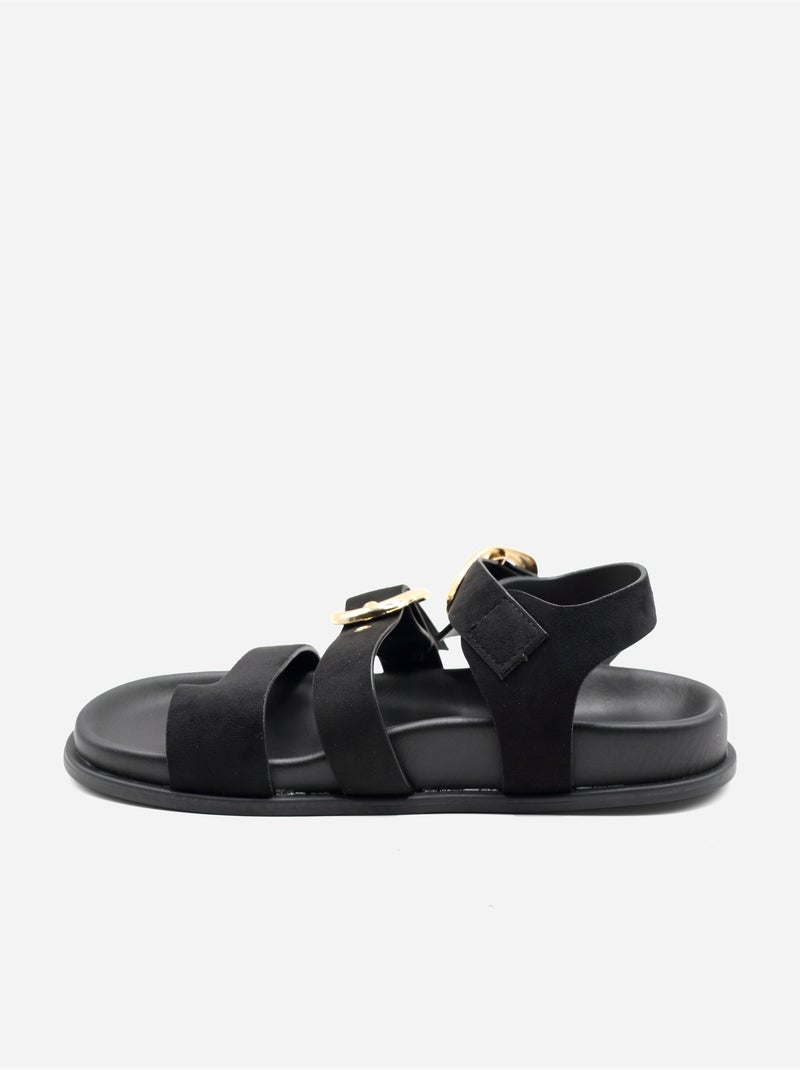 Sandalias planas con efecto ante Negro - Kiabi
