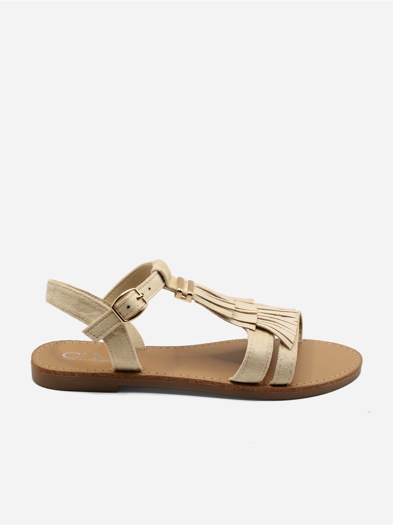 Sandalias planas con flecos Beige - Kiabi