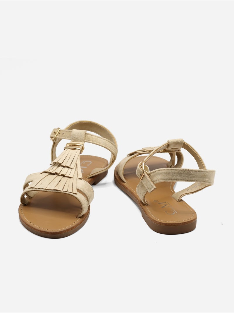 Sandalias planas con flecos Beige - Kiabi