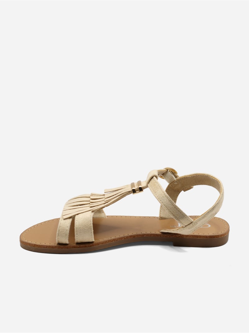 Sandalias planas con flecos Beige - Kiabi