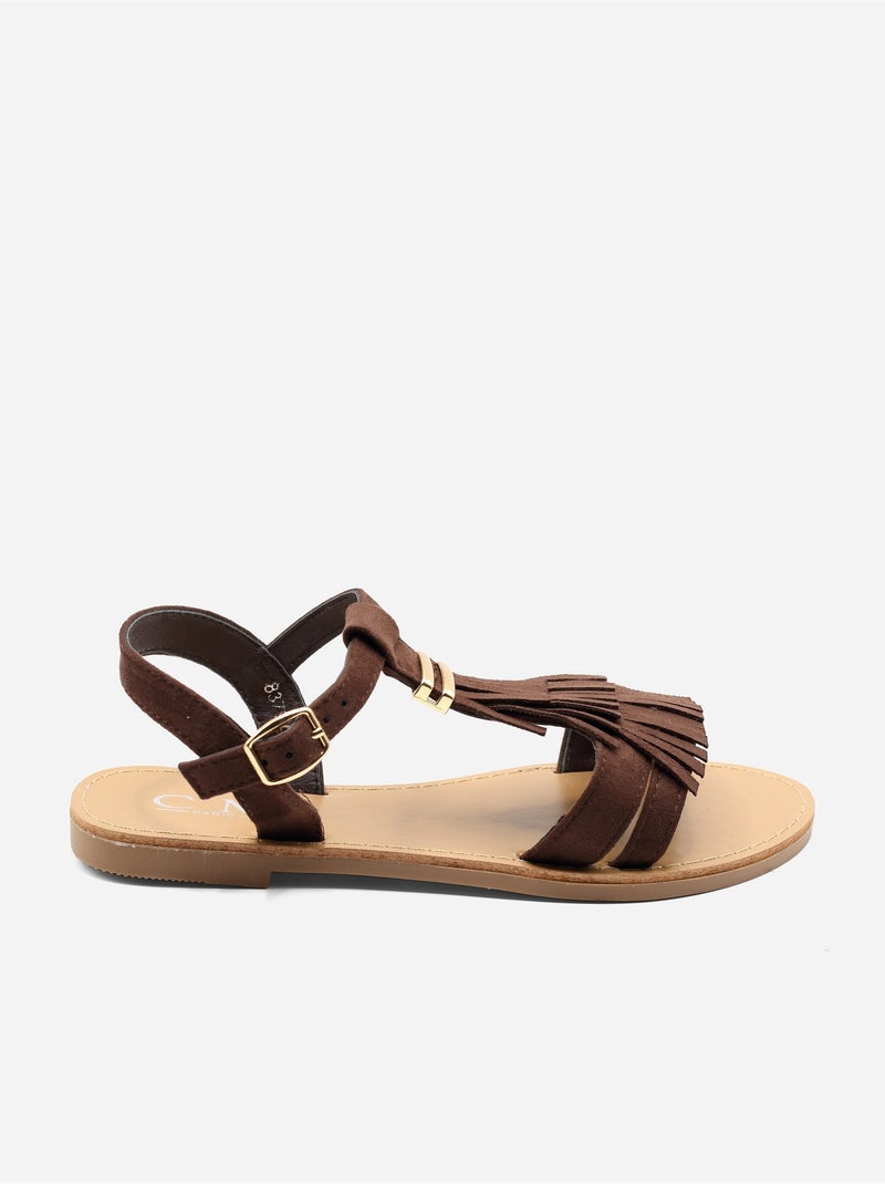 Sandalias planas con flecos Marrón - Kiabi