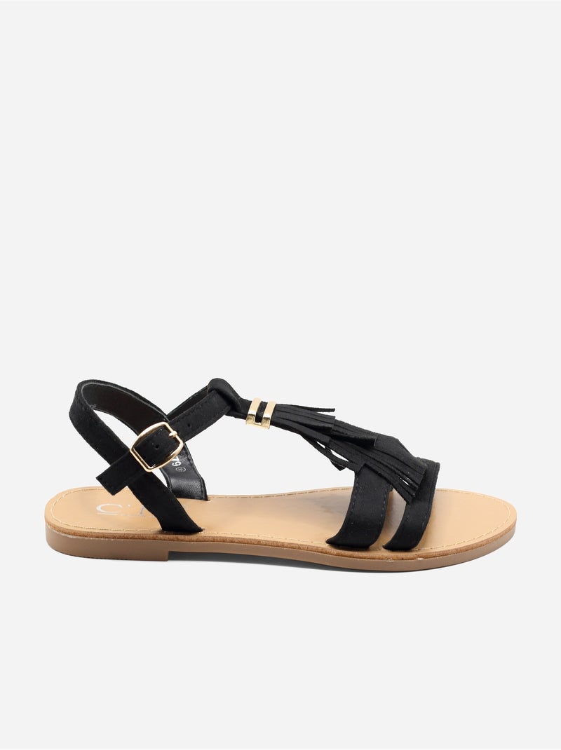 Sandalias planas con flecos Negro - Kiabi