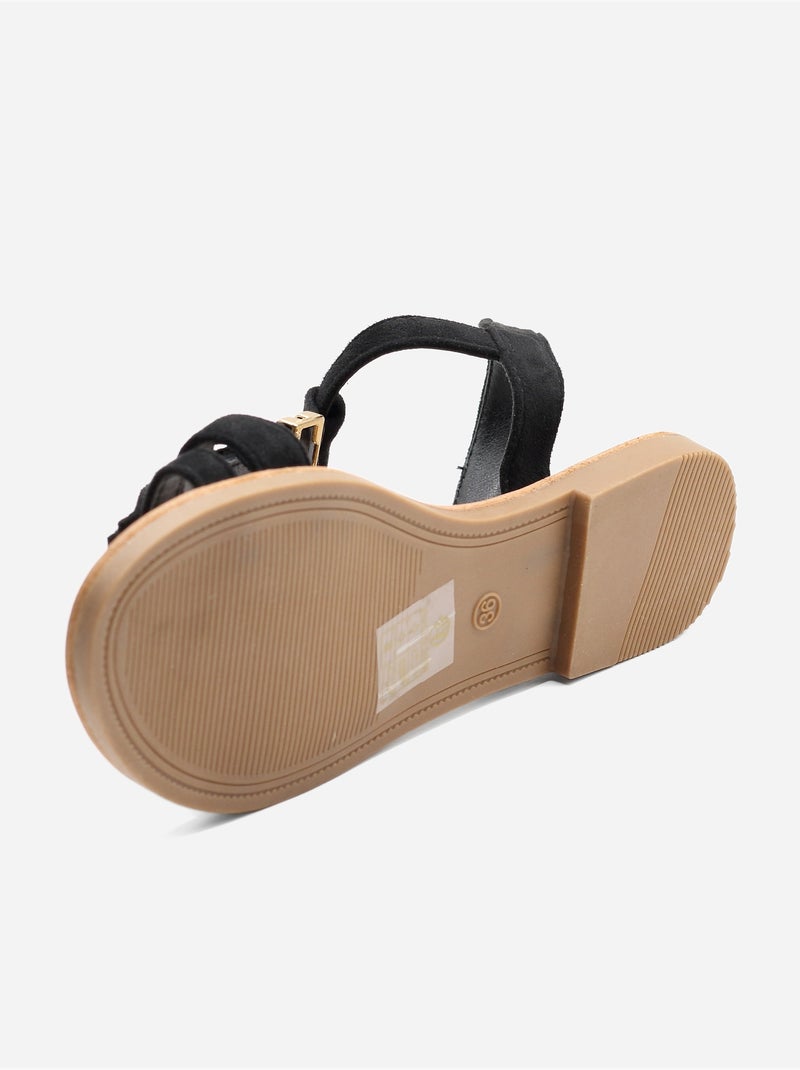 Sandalias planas con flecos Negro - Kiabi