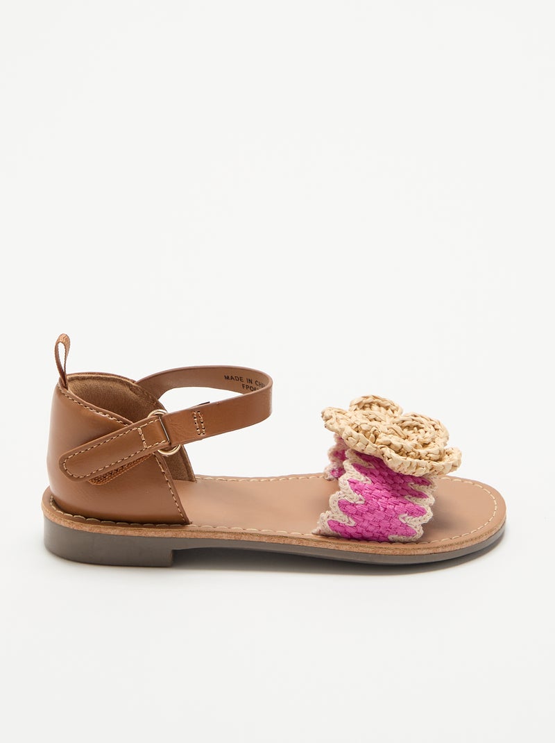 Sandalias planas con flores de fantasía Beige - Kiabi
