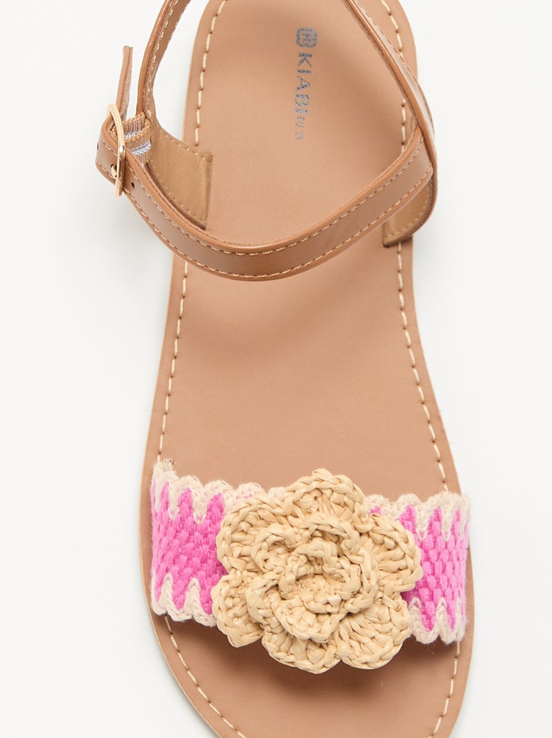 Sandalias planas con flores de fantasía Beige - Kiabi