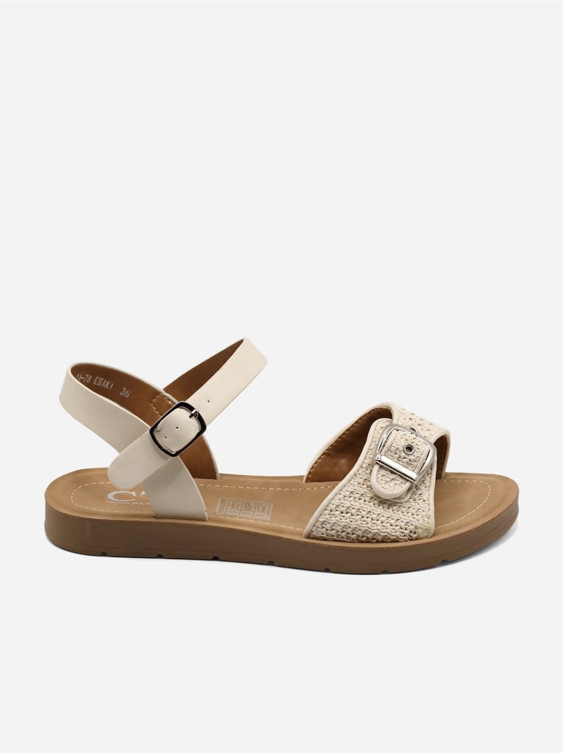 Sandalias planas con hebilla Caqui - Kiabi
