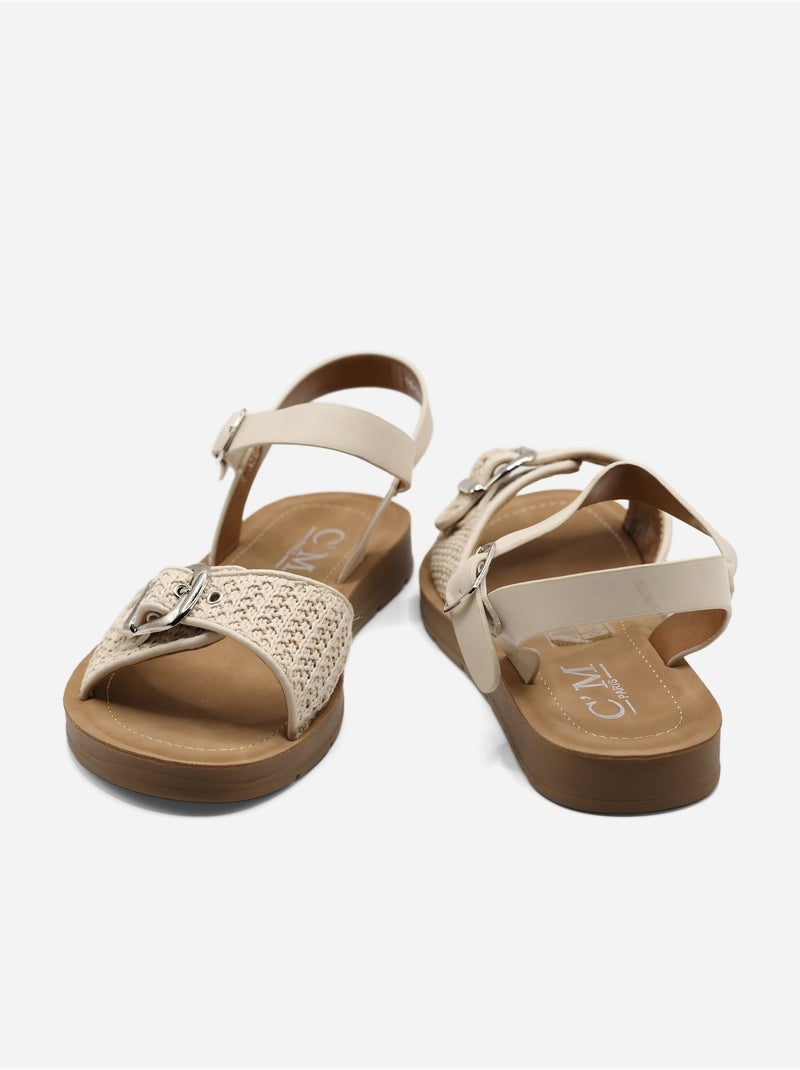 Sandalias planas con hebilla Caqui - Kiabi
