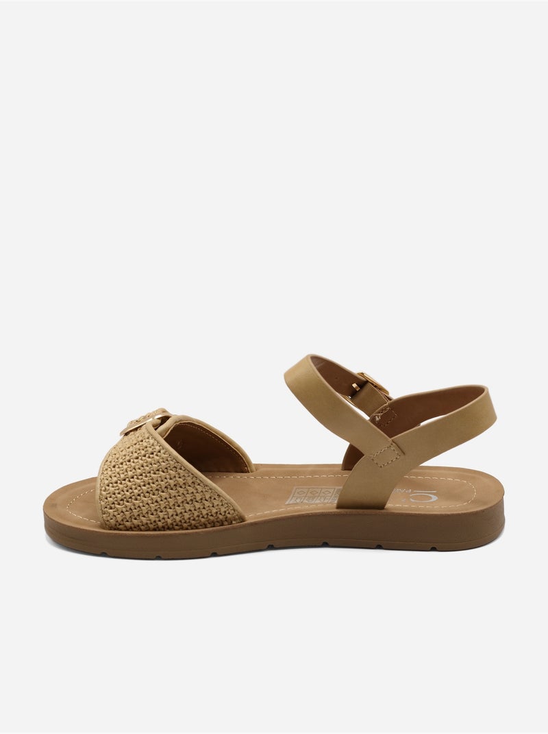 Sandalias planas con hebilla Crema - Kiabi