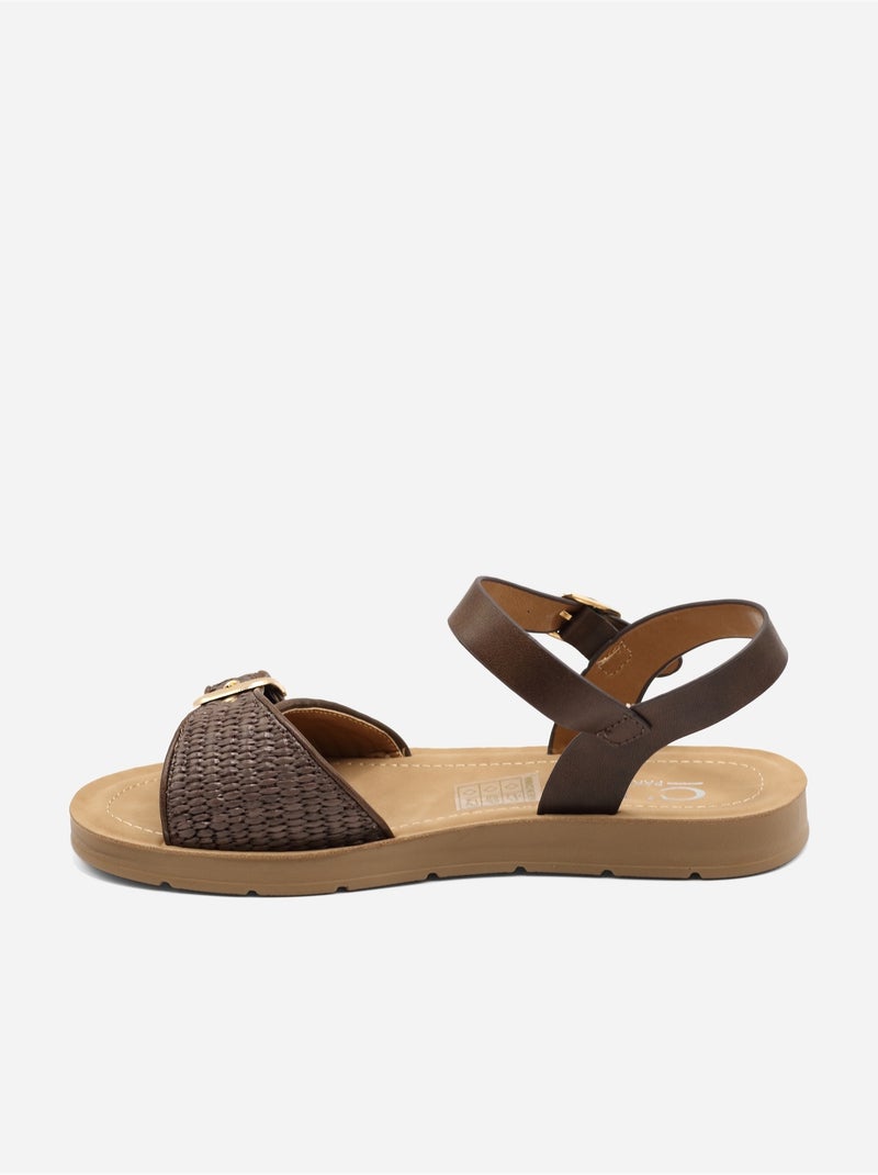 Sandalias planas con hebilla Marrón - Kiabi