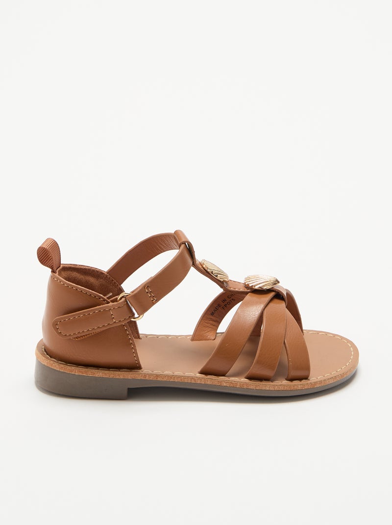 Sandalias planas con joyas de conchas fantasía Marron - Kiabi