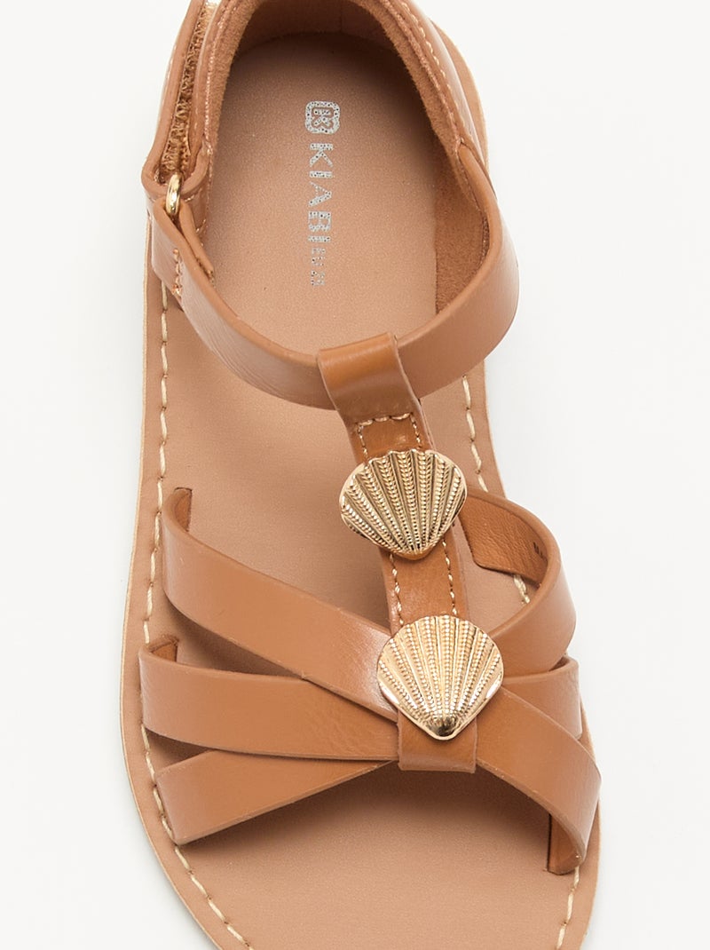 Sandalias planas con joyas de conchas fantasía Marron - Kiabi