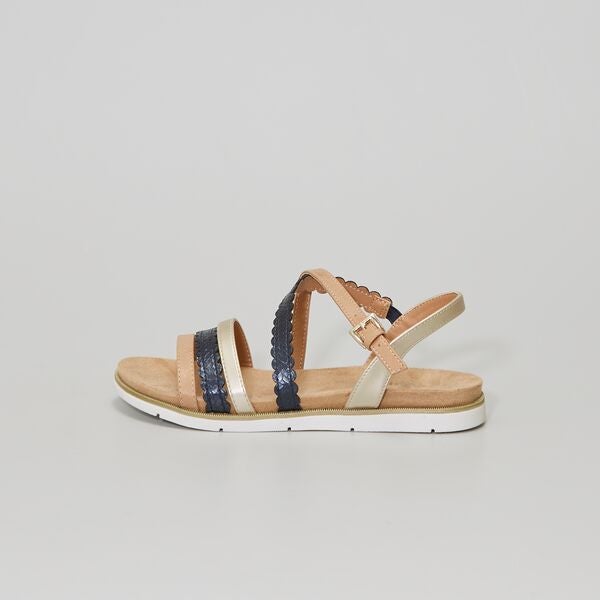 Sandalias planas con juego de tiras Mujer talla 34 a 48 - BEIGE - Kiabi -  25,00€